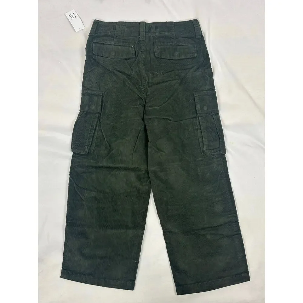 Gap Kids Corduroy Cargo Pants Green Size 6 Baggy Wide Leg Utility